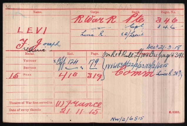 WW1 Medal Roll Index Card