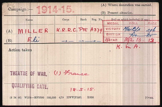 WW1 Medal Roll Index Card