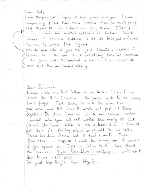 Letter from Hyman and transcription