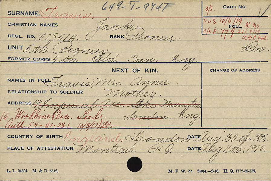 Jack's papers from the Canadian Army 