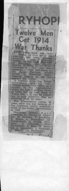 Article about receiving a medal from the Israeli government for FWW service