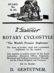 A brochure advertisement for the Gestetner Duplicator, estimated to be from 1922