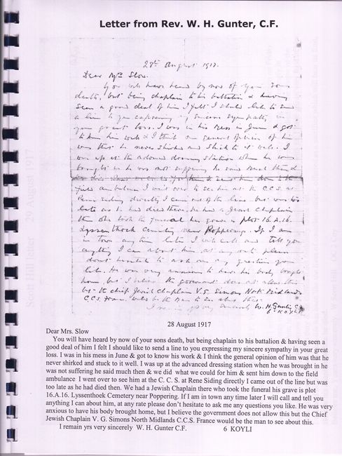 Letter from Rev. W. H. Gunter