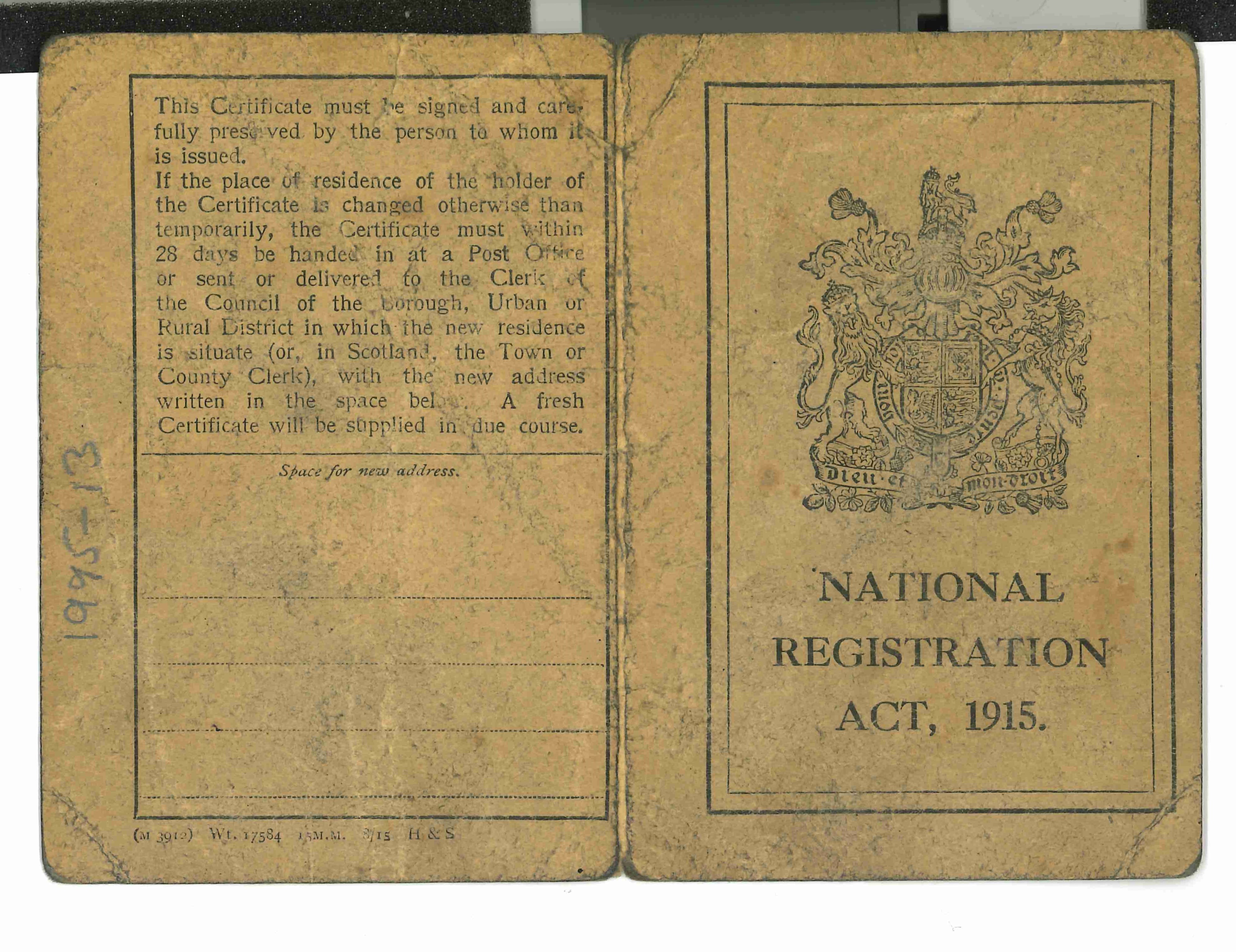 Alien Registration Card for Betsy Weisberg, 80 Pimlott Place, Cheetham Hill (Manchester Jewish Museum)