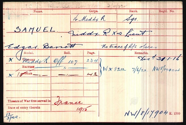 WW1 Medal Roll Index Card