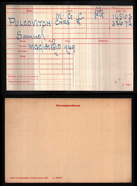 Medal Index Card 
