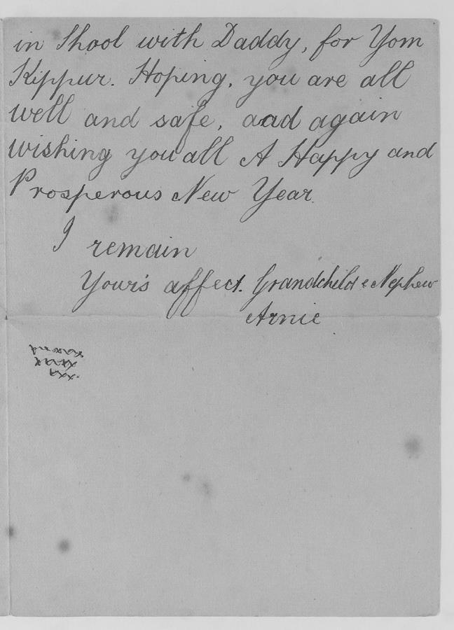  Letter from a child sent to live in Bognor because of German Zeppelin raids on London. © Jewish Museum London