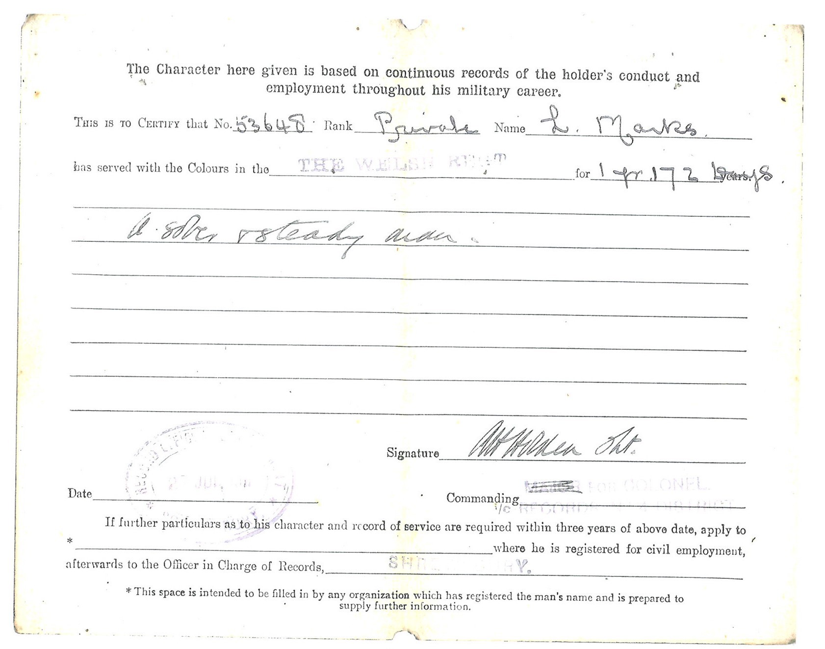 Laurence's Discharge Papers 