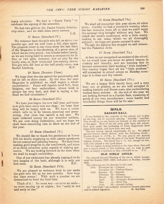 The Jews Free School Magazine, December 1918. Vol 3 Nº 27. Reproduced by kind permission of the Trustees of JFS,  © 2017