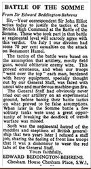 Letter written to the Times regarding the Battle of the Somme