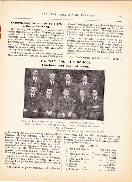 The Jews Free School Magazine, March 1916. Vol 3 Nº19. Reproduced by kind permission of the Trustees of JFS,  © 2017