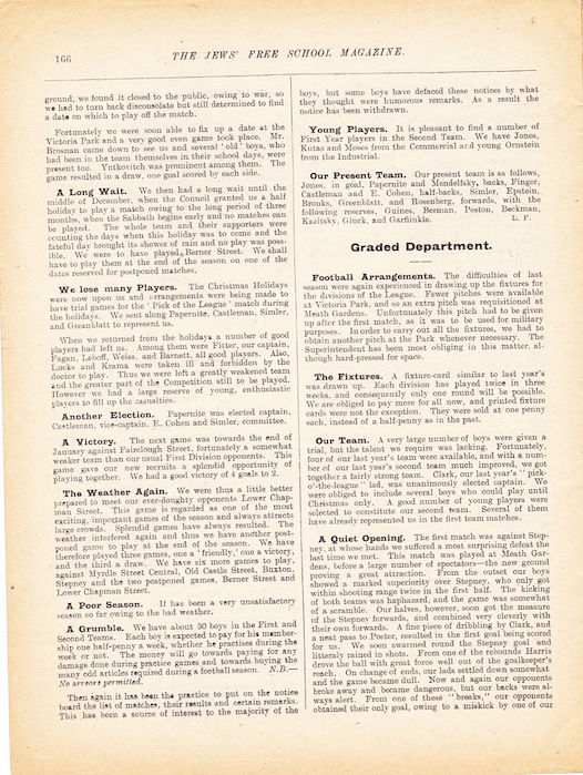 The Jews Free School Magazine, March 1916. Vol 3 Nº19. Reproduced by kind permission of the Trustees of JFS,  © 2017