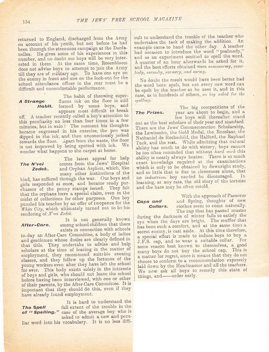 The Jews Free School Magazine, March 1916. Vol 3 Nº19. Reproduced by kind permission of the Trustees of JFS,  © 2017