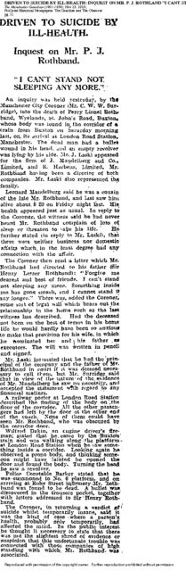 Manchester Guardian article on inquest into Percy's death, November 1926