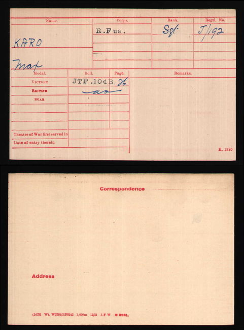 Medal index card