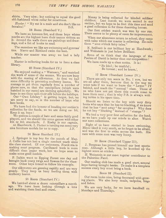 The Jews Free School Magazine, July 1918. Vol 3 Nº 26. Reproduced by kind permission of the Trustees of JFS,  © 2017