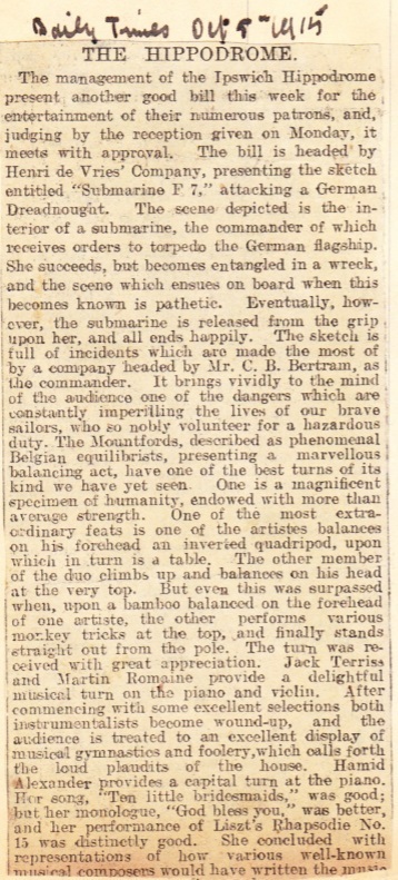 1915.10.05 Ipswich Daily Times. Sketch about a submarine