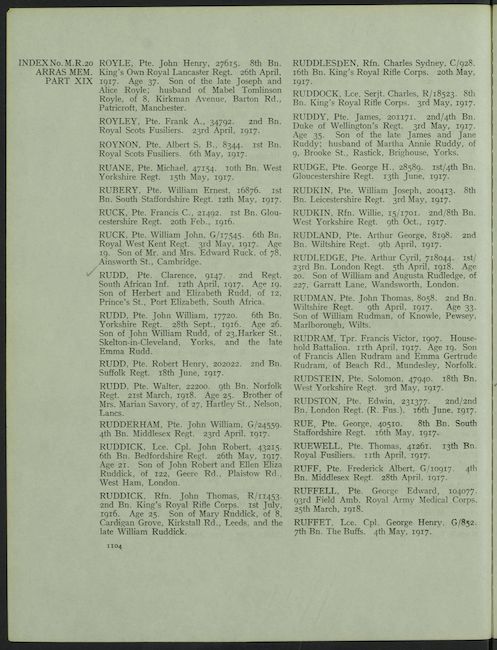 CWGC Arras Memorial Record