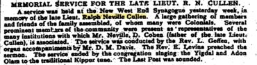 Memorial service mentioned in the JC