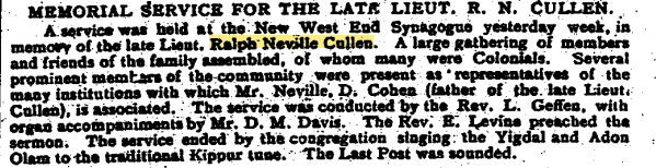 Memorial service mentioned in the JC