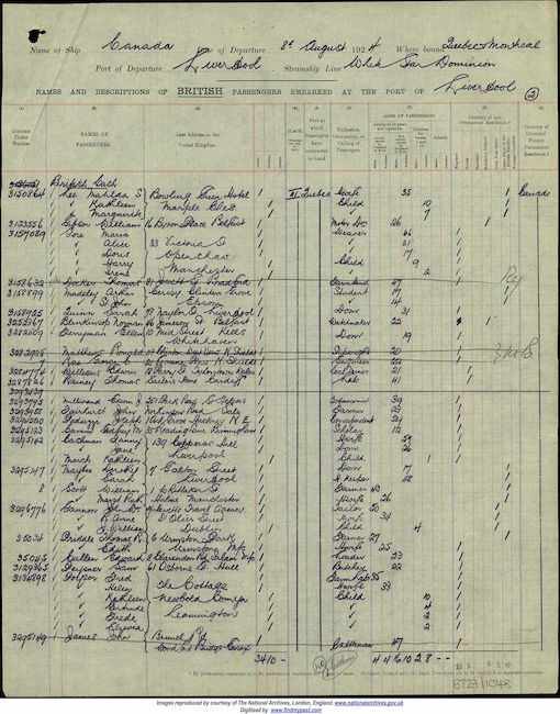 Passage to Canada record