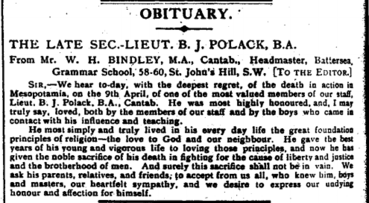 Obituary from Battersea Grammar School