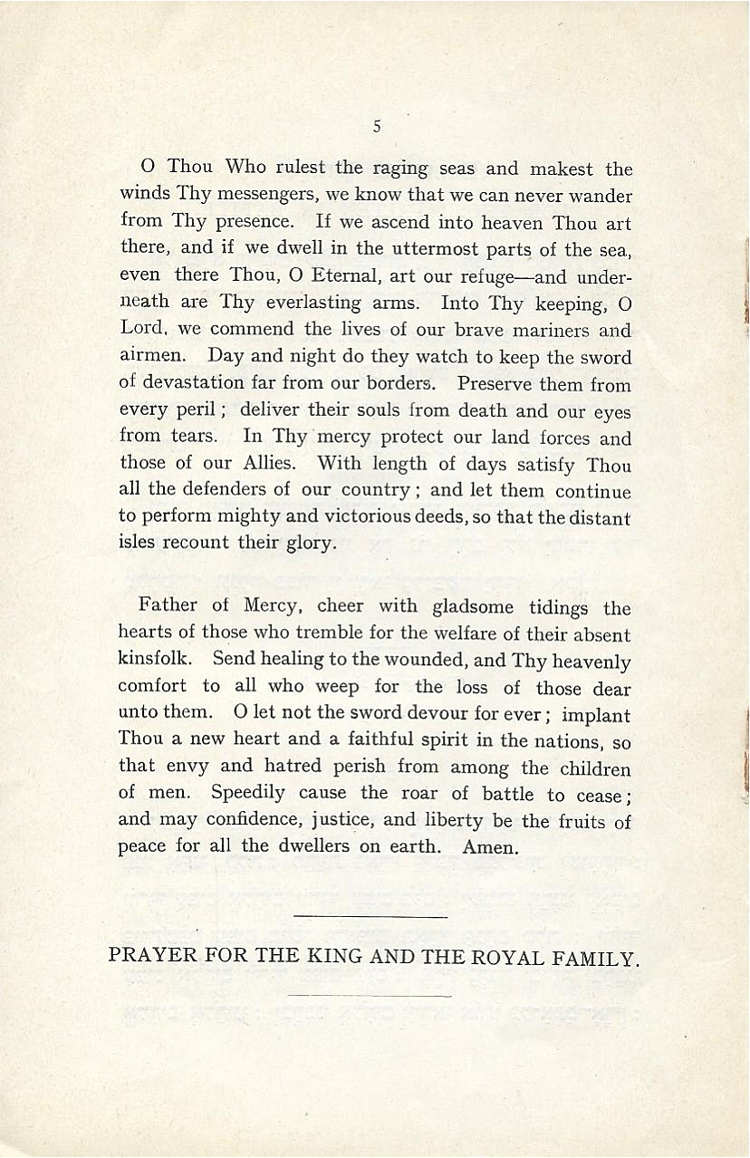 Order of Service for the day of Prayer and Thanksgiving. Chief Rabbi. 1918