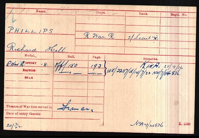 WW1 Medal Roll Index Card