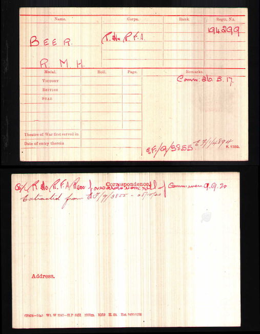 Medal index card
