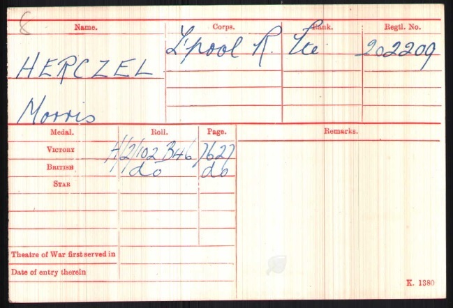 WW1 Medal Roll Index Card