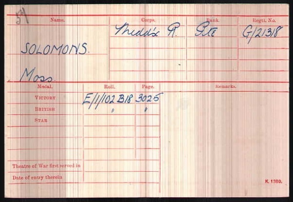 WW1 Medal Roll Index Card