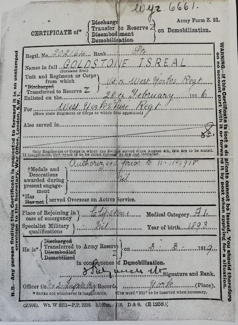 Certificate of demobilisation 