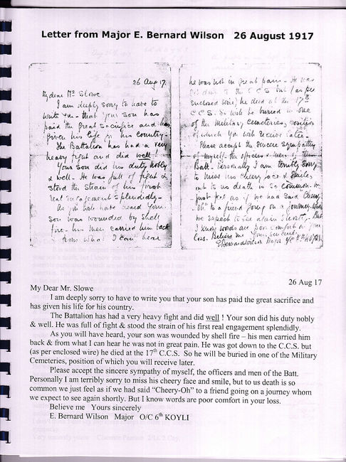 Letter from Major E. Bernard Wilson