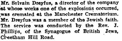 Notice of Sylvain Dreyfus' funeral - Manchester Guardian 19th June 1917