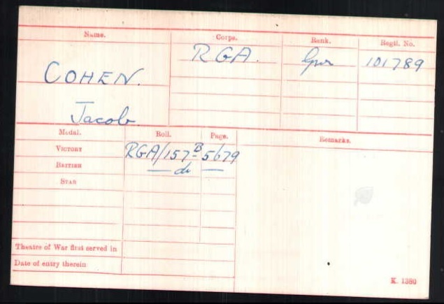 WW1 Medal Roll Index Card