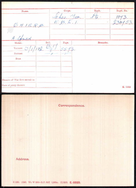 Medal index card