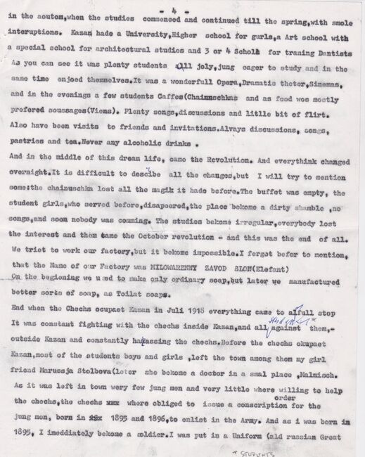 Josef Hasenson memories about First World War. 15/01/1971