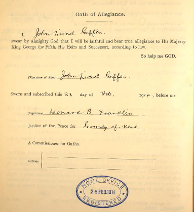 Naturalisation Papers 1914
