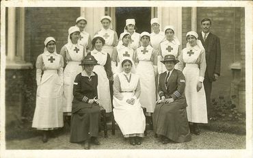 Staff at The Knowle VAD hospital Balcombe, Maud Messel is seated left