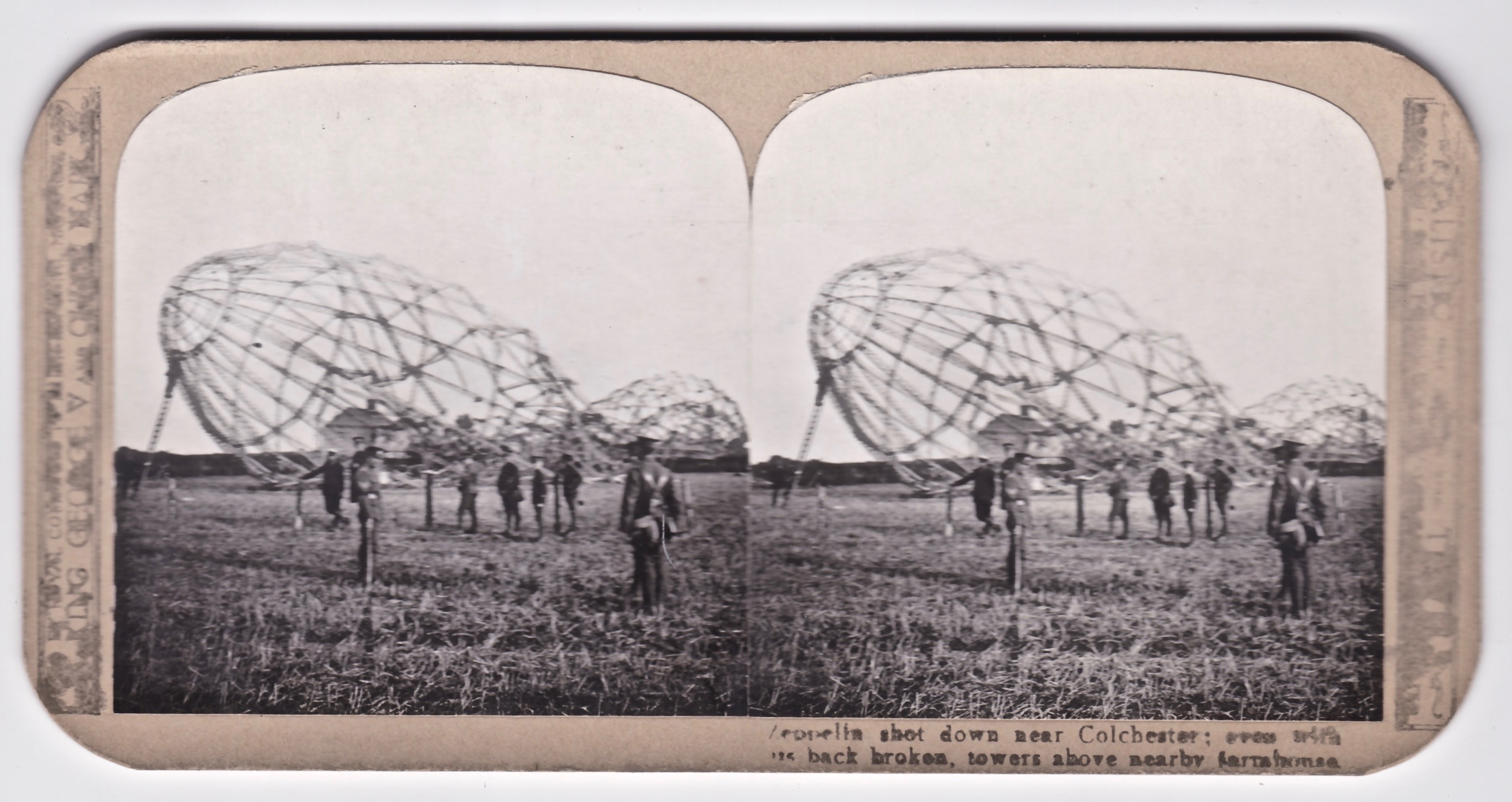 Zeppelin shot down near Colchester.