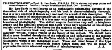 Review of his Telephotography Book - 11/11/1912