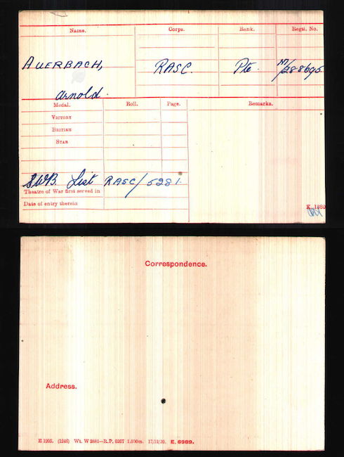 Medal index card - Arnold was entitled to the Silver War Badge as he was discharged as medically unfit due to sickness