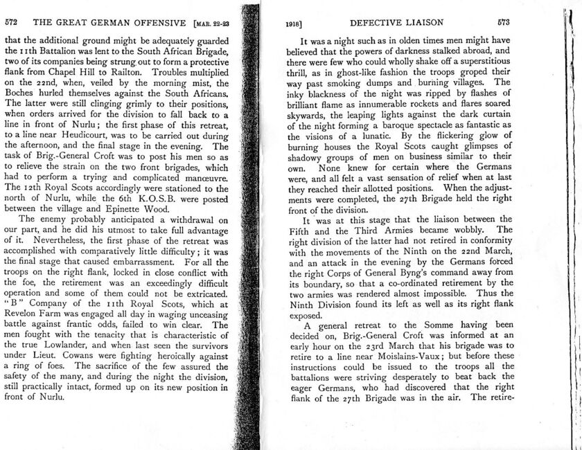  The Great German Offensive March 21 1918 extract from War Diary of The Royal Scots 1914-1918 Vol II by Ewing