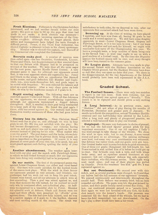 The Jews Free School Magazine, March 1920. Vol 4 Nº 31.	Reproduced by kind permission of the Trustees of JFS,  © 2017
