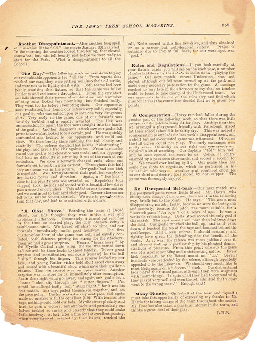 The Jews Free School Magazine, March 1920. Vol 4 Nº 31.	Reproduced by kind permission of the Trustees of JFS,  © 2017