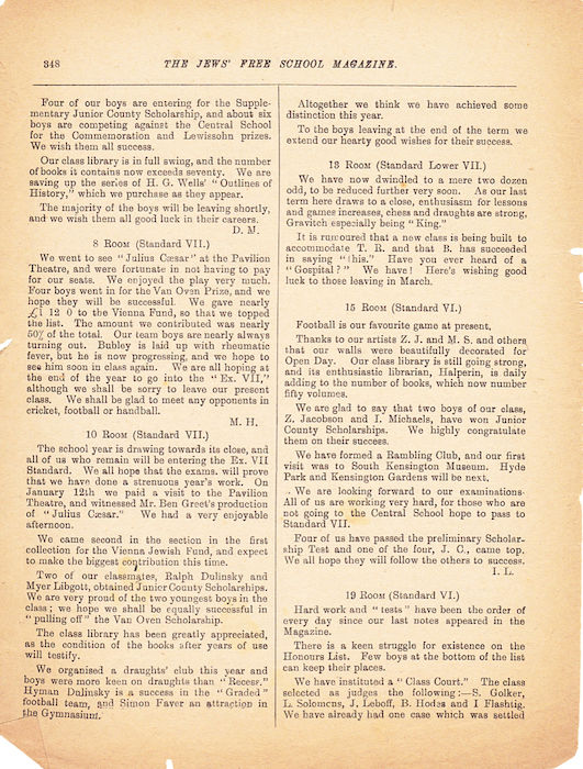 The Jews Free School Magazine, March 1920. Vol 4 Nº 31.	Reproduced by kind permission of the Trustees of JFS,  © 2017