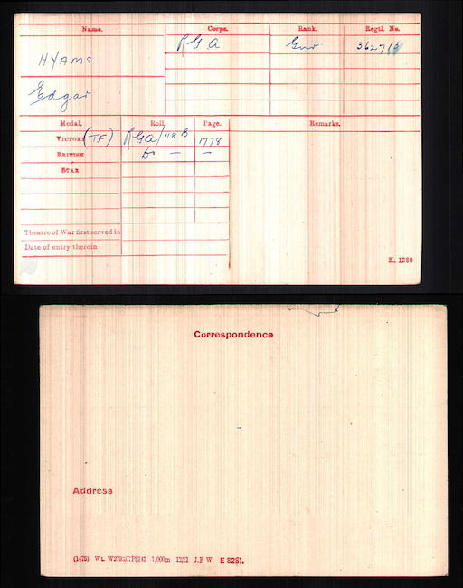 Medal index card