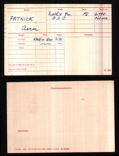 Medal index card