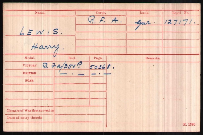 WW1 Medal Roll Index Card