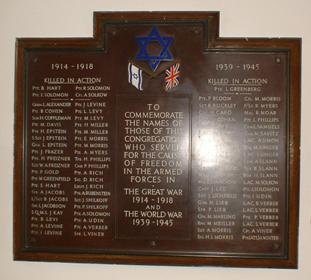 Memorial Board at Stoke-on-Trent Synagogue